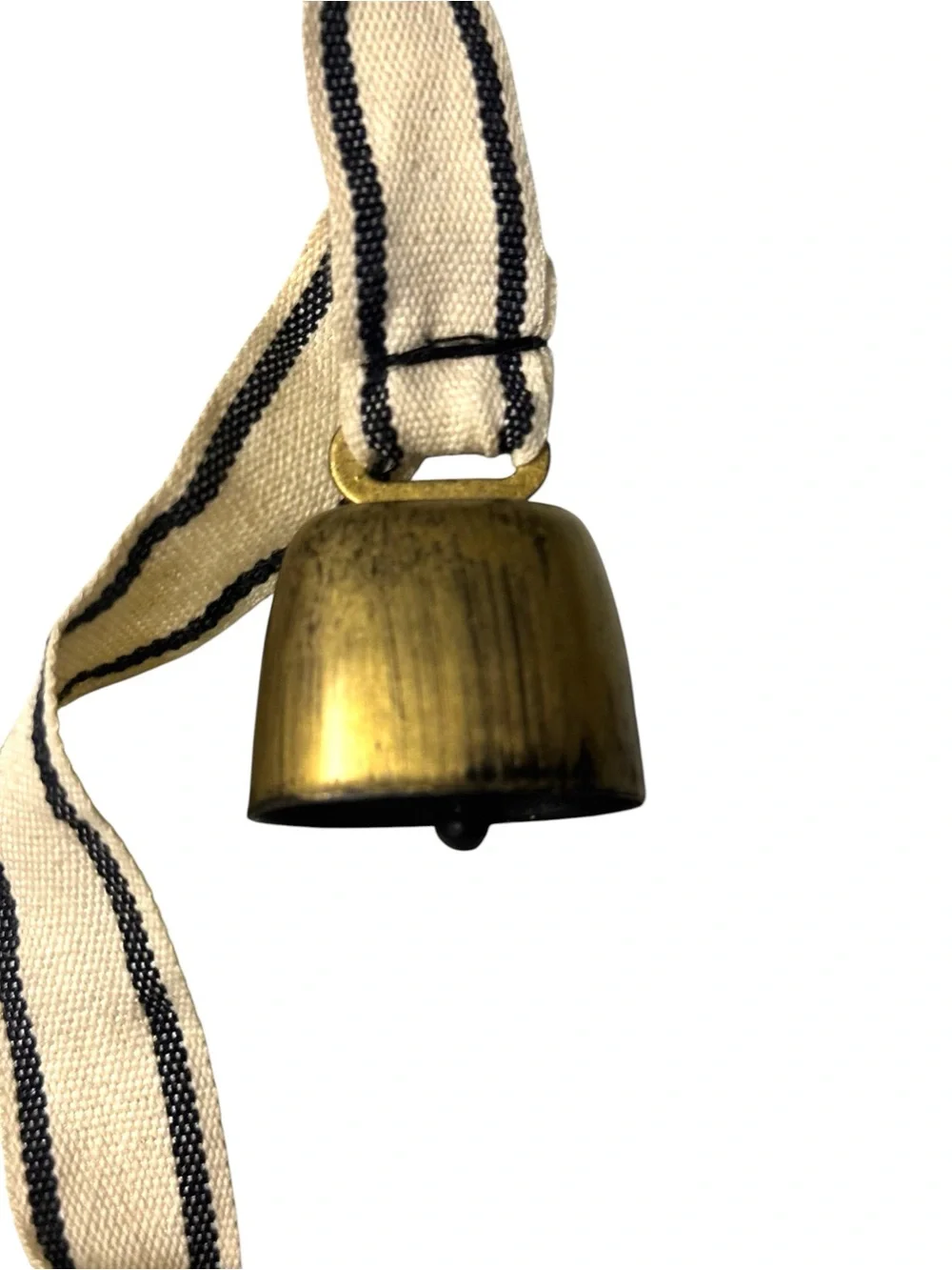 90’s Cottagecore Country 60” Ivory & Navy Striped Garland w/Vintage Gold Bells